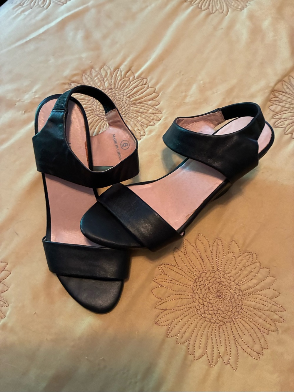 J. Jill Black Open-Strap Leather Wedge Sandals